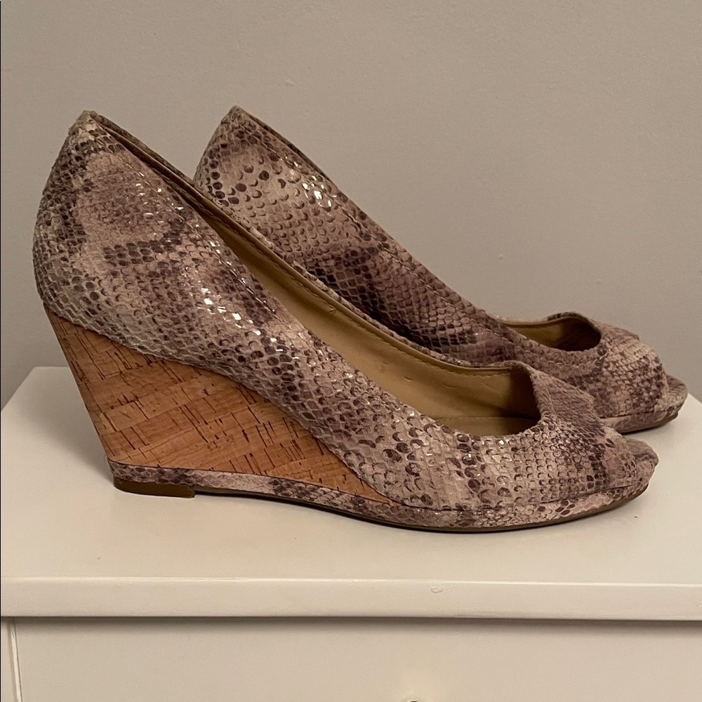 Arturo Chiang Beige Snakeskin Wedge Shoes